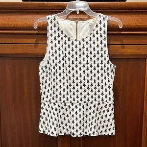 J. Crew Black Patterned White Sleeveless Blouse